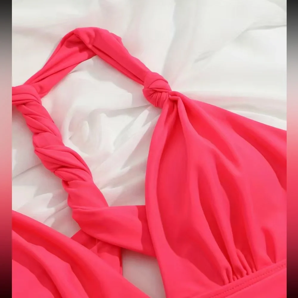 Boho black knotted V neck swimsuit